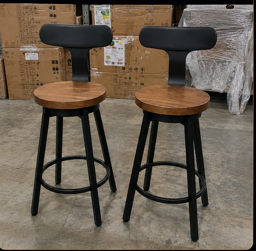 Ensemble de deux tabourets hauts bois et noir — visuel d'illustration